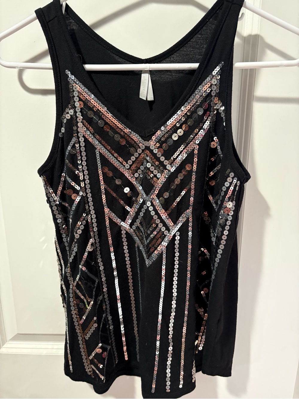 Black Sequin Geometric Tank Top